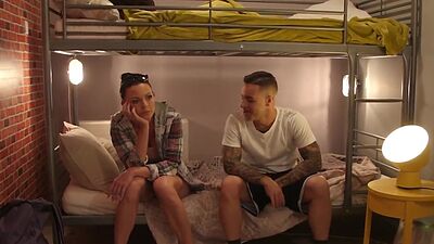 Bigass babe sucks and gets fucked by stranger in hostel room