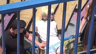 Public pissed GF rough fucked in throat in front of voyeurs