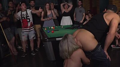 Public BDSM slut rims guys asshole in front of voyeurs