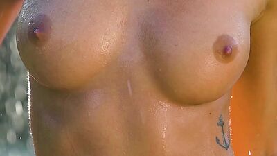 Beautiful wet MILF shows perfect body during hot posing and striptease