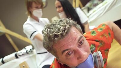 Hostel room nurses fucked in 3some after rimjob check