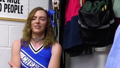 Skinny cheerleader takes one for the team