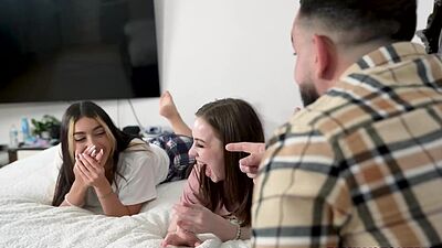 Violet Gems and Venus Vixen makes Peter show them his cock