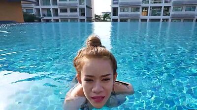 Big boobs Asian MILF Hana pool day and sex with big dick boyfriend after