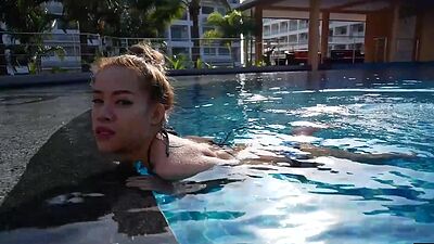 Big boobs Asian MILF Hana pool day and sex with big dick boyfriend after