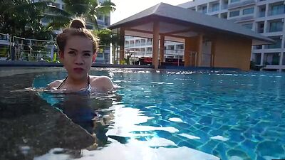 Big boobs Asian MILF Hana pool day and sex with big dick boyfriend after