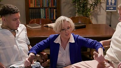 Double penetration of huge tits librarian MILF Dee Williams by two students