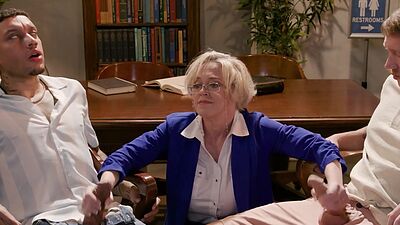 Double penetration of huge tits librarian MILF Dee Williams by two students