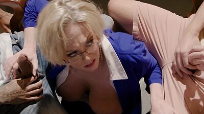 Double penetration of huge tits librarian MILF Dee Williams by two students