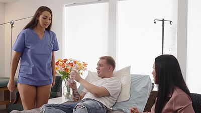 Big cock stepson enjoys blowjob by hot nurse before he fucked MILFs ass