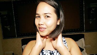 Wet Thai babe sucking and riding cock and white guy liked her tight pussy