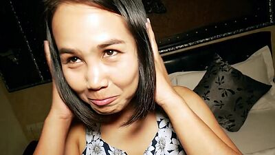 Amateur Asian teen with perfect big ass Lily Koh swallowed big white cock