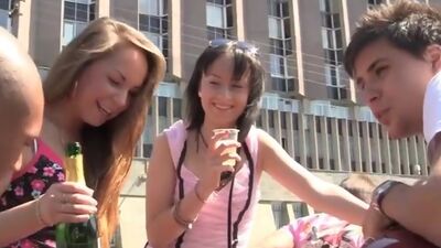 Sexy student girl fucks in a new car