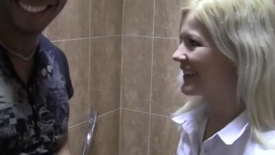 Public restroom sex with pretty babe