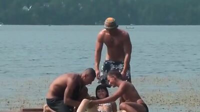 Girl moaning from pleasure while DP