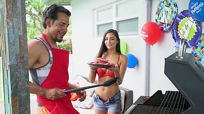 Horny teen gets her stepfathers dick in her mouth and pussy