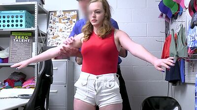 Red teen thief Samantha Reigns has to satisfy two big dicks to avoid jail