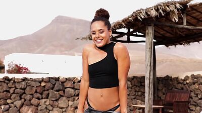 Small titted all natural ebony beauty Agatha stripping and posing outdoor