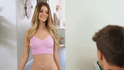 Tiny stepsister teen Molly Little dared big cock stepbrother to fuck her