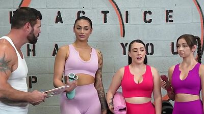 Girlfriends working hard for gym membership