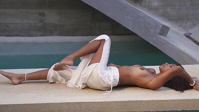 Bombastic all natural Mexican beauty Carolina Reyes stripping by the pool