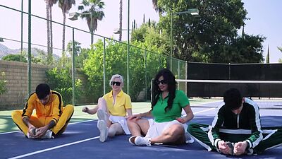 Stepson getting titty fucked by each others stepmoms outdoors