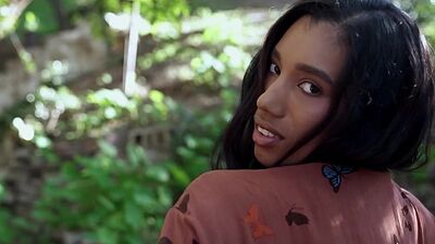 Sexy big tits ebony MILF model posing naked and revealed hot hairy pussy