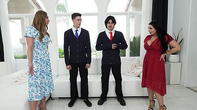 Stepsons getting some advice to boost their confidence from stepmoms