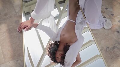 Curly goddess Latina teen Kyrah showed perfect body after hot striptease