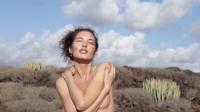 Petite small tits Russian posed naked during hot outdoor posing for Playboy