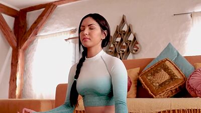 Petite Asian MILF Chloe Rose doing yoga and strips naked for Playboy