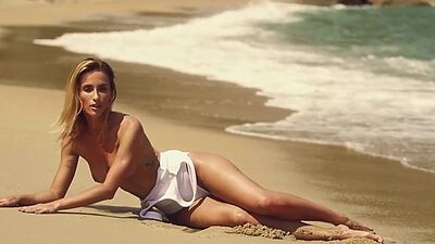 Skinny Ukrainian blonde babe Cara Mell stripping and posing at the beach