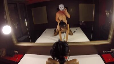 Petite Asian ladyboy bondage big cock BJ and anal from behind doggystyle