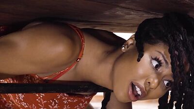 Big tits black MILF sucked boyfriends big hard cock after she fucked stuck