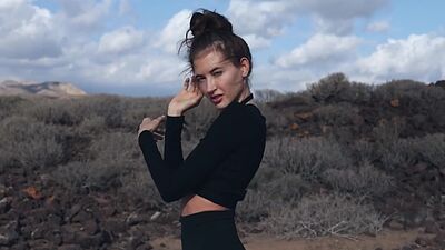 Skinny Russian MILF Taya Vais strips naked outdoor and shows tight body