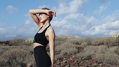 Skinny Russian MILF Taya Vais strips naked outdoor and shows tight body