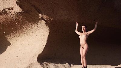 Beautiful Latin model shows hairy pussy and enjoyed outdoor posing action