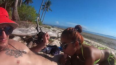 Public beach sex with big ass Asian girlfriend who sucked him also