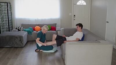 Bree Austin practices massage therapy on her stepgrandson