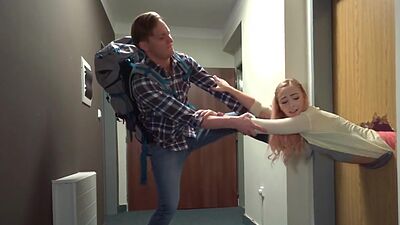 Naughty hostel slut fucked in threesome by big dick