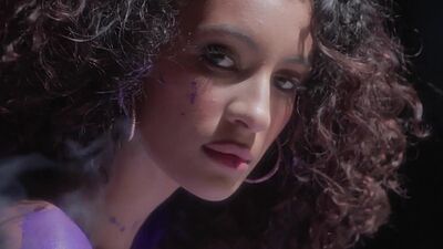 Flexible ebony Nigerian muse Kyrah Me Lena painting her tight upper body