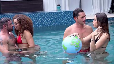 Stepdads and their stepdaughters having steamy fuck in bed