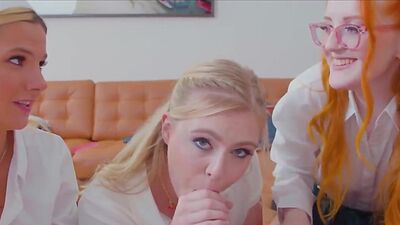 Blonde and redhead gfs swapping dildo for dick