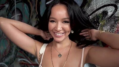 Asian busty babe fucked outdoor in public place by sex agent