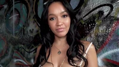 Asian busty babe fucked outdoor in public place by sex agent