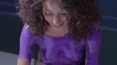 Curly Latina teen model shows stunning body and posed naked and painted