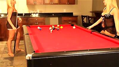 Naughty lesbos playing naked on pool table