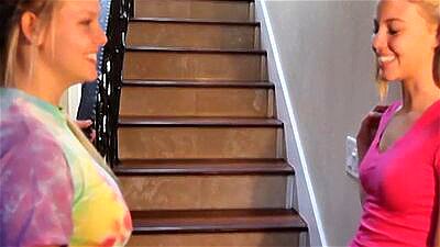 Lil kelly masturbates on the staircase