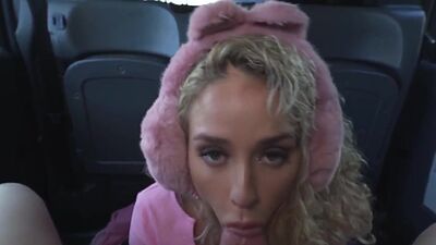 Car babe fucked by dirty driver in POV by big white dick