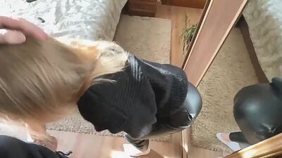 Schoolgirl Tried on Leather Pants and Asked to FUCK HER
